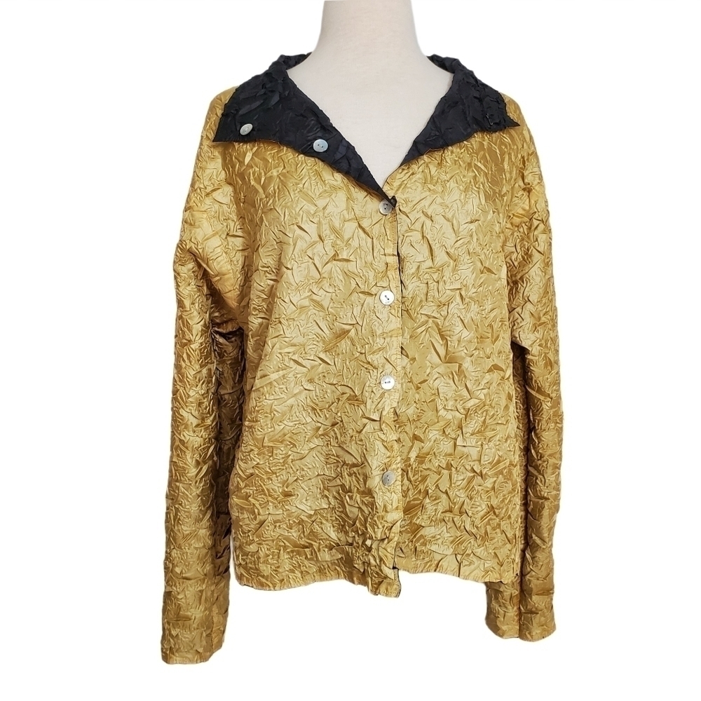 Lou Nardi Reversible Black & Gold Lightweight Crinkle Jacket - Picture 4 of 8